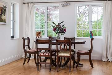 The dining area overlooks the garden.