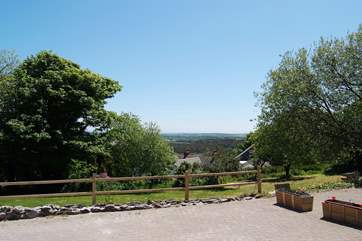 The fantastic view across the countryside from the living-room's front patio doors.