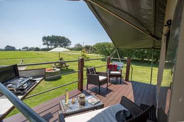 The raised deck is perfect for sitting back and relaxing on.