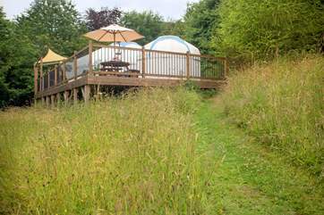 Poppy is sheltered by woodland on two sides and overlooks the valley and lake below.
