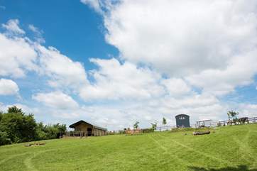 Beaver's Lodge (left) and Otter's Holt (right). Both are set at different angles to make them private, both have wood-fired hot tubs and lovely views.