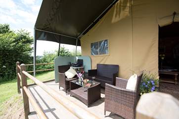The deck at the front of the tent is a great place for al fresco eating - or for sharing a good bottle of wine and soaking up the views.