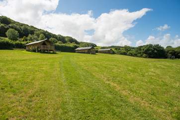 Looking up towards Honeysuckle on the left, Celandine in the middle and Campion on the far right. The perfect glamping destination!
