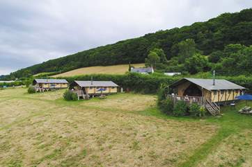 The ultimate glamping getaway! Celandine is the middle tent but there is plenty of space between the tents.