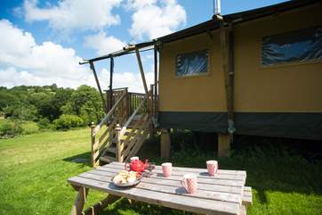 Campion is on the far side of the meadow and has its own sheltered area with picnic table and barbecue.