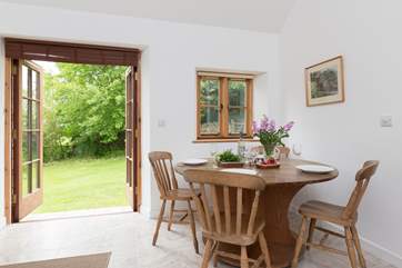 You can eat inside or out, at the picnic table in the garden