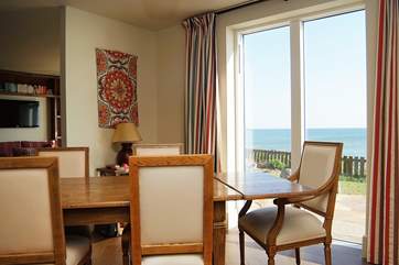 The dining-area has sea views.
