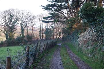 The track from the barn to the road through the village, your route to the pub.