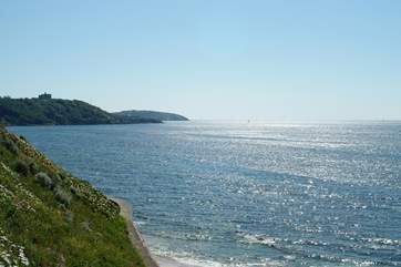 Looking towards Pendennis Castle from Gyllyngvase beach.