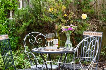 The pretty patio is perfect for alfresco dining.