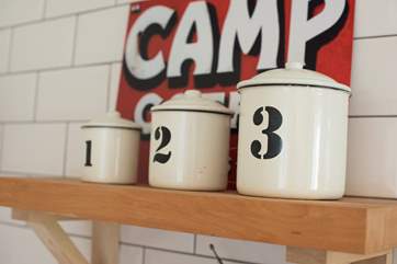 Vintage-style kitchen containers.