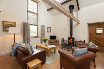Another view of the living area. There is a wood-burner with a really useful fitted guard so that four legged friends do not get too close!