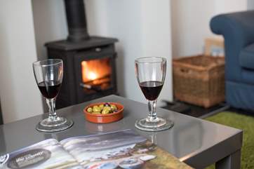 A pre-diner drink in front of the fire.