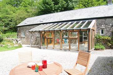 Looking across the courtyard to the cottage.