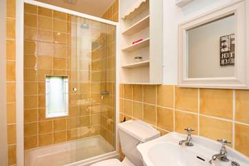 The shower-room is bright and inviting.