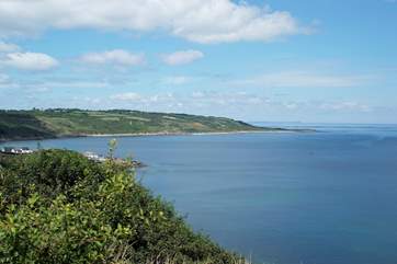 The view from the coast path looking back towards the bay at Coverack.