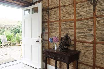Ancient stone walls in the hallway.