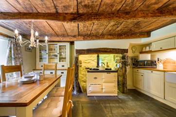 A warming Aga in the cottage kitchen.