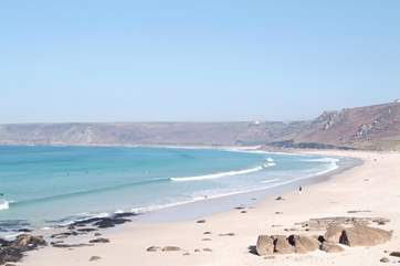 Surfing at Sennen Cove.