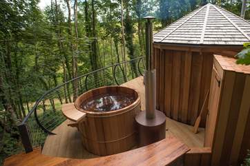 The cedar wood-fired hot tub is just amazing!