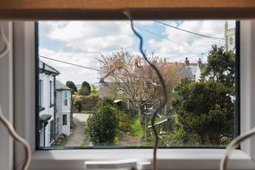 The view from the single bedroom window over to the church.