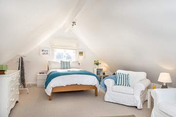 The spacious bedroom lounge area takes up the whole of the first floor - please watch your head with the sloping ceilings