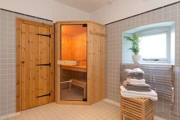 The sauna is on the ground floor in the corner of the shower-room. Perfect for easing muscles after walking in the Mendip Hills above Wells
