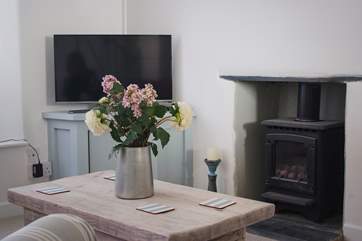 A gas-fired stove (so much easier than a messy wood-burner!) to snuggle up in front of.