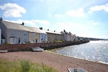 Looking from the bridge across the estuary to the cottage. There is a lot of beach at low water.