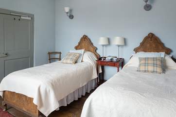 This is the twin room on the first floor, with its lovely antique wooden beds.