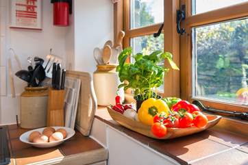 The kitchen window overlooks the garden