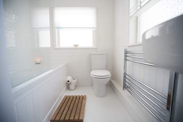 The bathroom on the first floor.