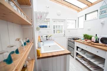 The kitchen-area (with door out to the raised deck).