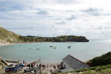 Lulworth Cove gets very busy during the summer months but take a walk along the Jurassic Coast to Durdle Door, an iconic landmark.