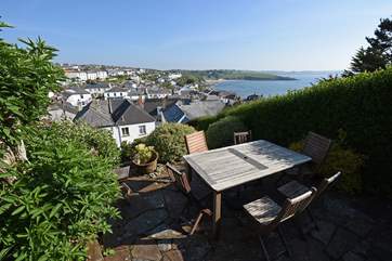 There are lovely sea views from the top terrace of Gerrans Bay.