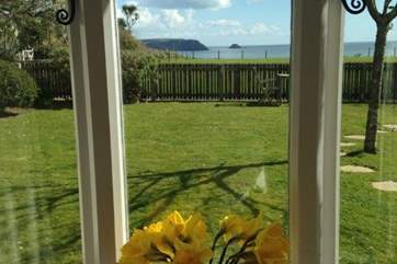 The view towards Nare head and Gull Rock from the sitting-room.