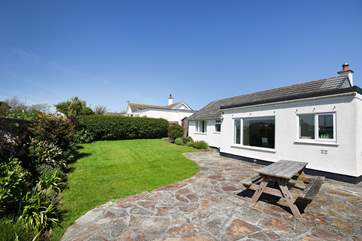 The rear garden patio.