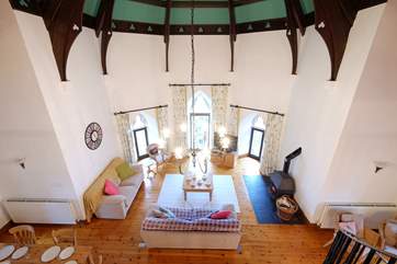 Looking down into the living-room from the mezzanine level.