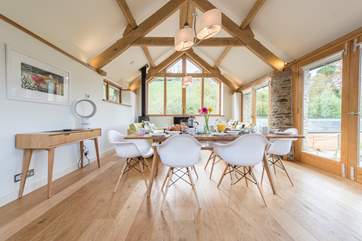 Stunning high ceilings with the attractive beams on display.