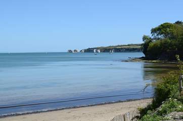 The beginning of the Jurassic Coast; Old Harry Rocks with Studland bay in the foreground.