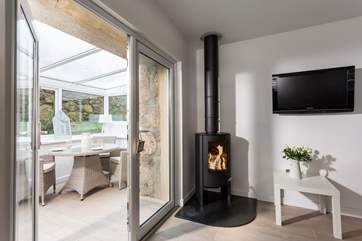 A roaring wood-burner.