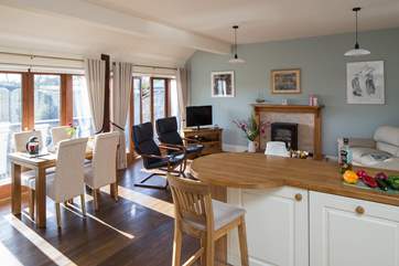 The French doors open onto the patio, perfect for a lazy breakfast.
