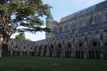 Salisbury Cathedral is a magnificent building, the cloisters and green give a relaxed feel to this small city, about 40 minutes from the barn.