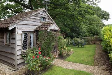 There is even more, a delightful summer-house with electricity and the mill stream trickling away behind it.