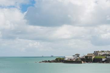 From the bay at Coverack you can watch the huge ships pass by.