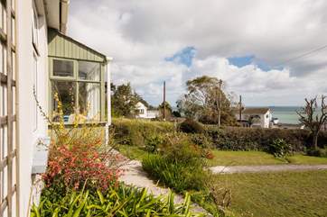 Looking across the front of the cottage from the summer-house.