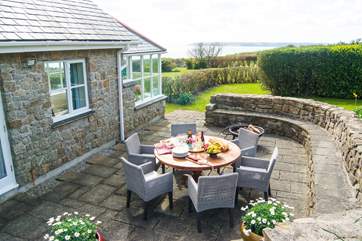 The sheltered outdoor dining patio.