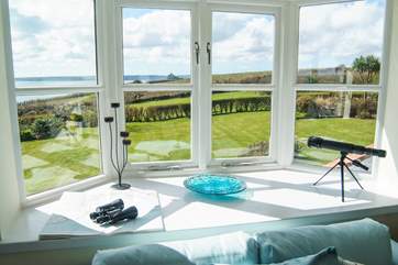 The view from the first floor sitting-room... you can see St Michael's Mount.