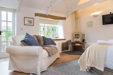 The annexe also has a seating-area and of course a wood-burner.....