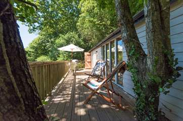 Sitting high on stilts in the treetops overlooking the garden below.